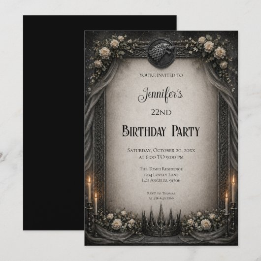 Vintage Gothic Birthday Invitation 招待状 (正面/裏面)