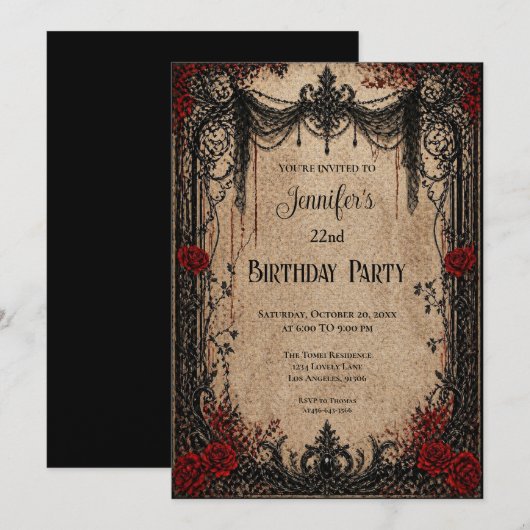 Vintage Gothic Birthday Invitation 招待状 (正面/裏面)