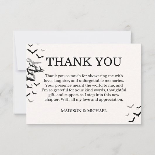 Vintage Gothic Black Bat Wedding サンキューカード (正面)