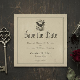 Vintage Gothic Black Toile Bat Tan Wedding セーブザデート