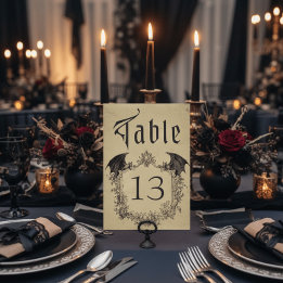 Vintage Gothic Black Toile Bat Tan Wedding テーブルナンバー