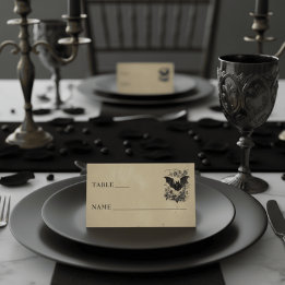 Vintage Gothic Black Toile Bat Tan Wedding プレイスカード