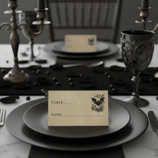 Vintage Gothic Black Toile Bat Tan Wedding プレイスカード