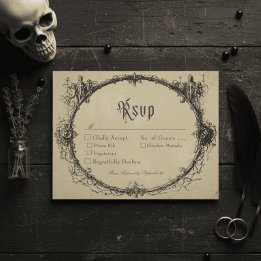 Vintage Gothic Black Toile Bat Tan Wedding 出欠カード