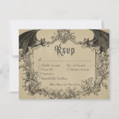 Vintage Gothic Black Toile Bat Tan Wedding 出欠カード (正面)