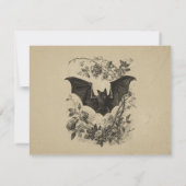 Vintage Gothic Black Toile Bat Tan Wedding 出欠カード (裏面)