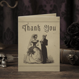 Vintage Gothic Black Toile Couple Tan Wedding サンキューカード