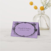 Vintage Gothic Black Toile Cross Purple Wedding プレイスカード (裏面)