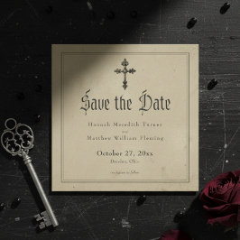 Vintage Gothic Black Toile Cross Tan Wedding セーブザデート
