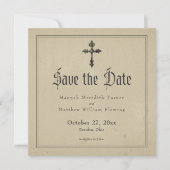 Vintage Gothic Black Toile Cross Tan Wedding セーブザデート (正面)