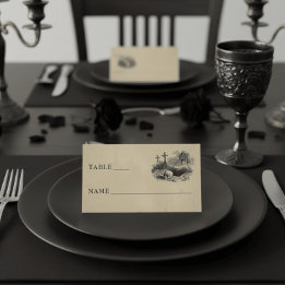 Vintage Gothic Black Toile Graves Tan Wedding プレイスカード