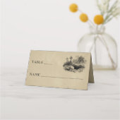 Vintage Gothic Black Toile Graves Tan Wedding プレイスカード (正面)