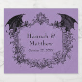 Vintage Gothic Black Toile Purple Bat Wedding スパークリングワインラベル (シングルラベル)