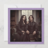 Vintage Gothic Black Toile Purple Wedding セーブザデート (裏面)