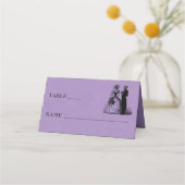 Vintage Gothic Black Toile Skeleton Purple Wedding プレイスカード (正面)