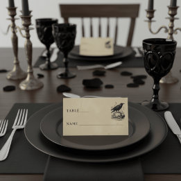 Vintage Gothic Black Toile Skull Tan Wedding プレイスカード