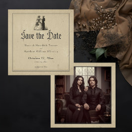 Vintage Gothic Black Toile Tan Photo Wedding セーブザデート
