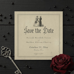 Vintage Gothic Black Toile Tan Wedding セーブザデート