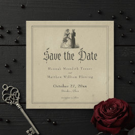 Vintage Gothic Black Toile Tan Wedding セーブザデート