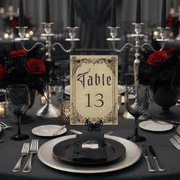 Vintage Gothic Black Toile Tan Wedding テーブルナンバー