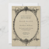 Vintage Gothic Black Toile Tan Wedding 招待状 (正面)