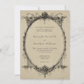 Vintage Gothic Black Toile Tan Wedding 招待状 (正面)