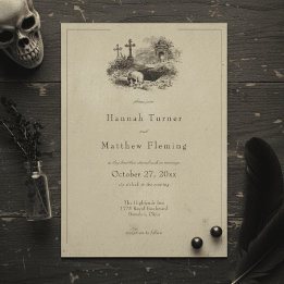 Vintage Gothic Black Toile Tan Wedding 招待状