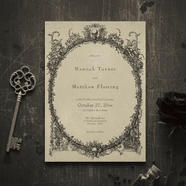 Vintage Gothic Black Toile Tan Wedding 招待状
