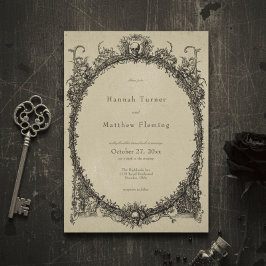 Vintage Gothic Black Toile Tan Wedding 招待状