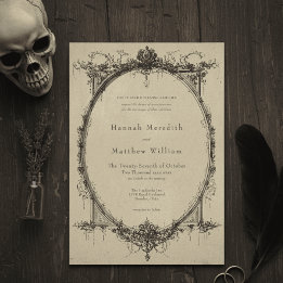 Vintage Gothic Black Toile Tan Wedding 招待状