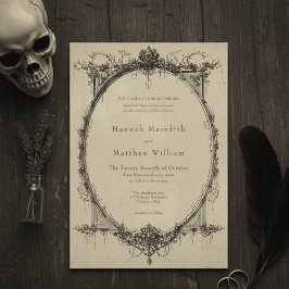 Vintage Gothic Black Toile Tan Wedding 招待状