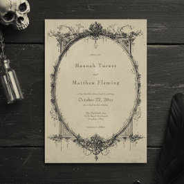 Vintage Gothic Black Toile Tan Wedding 招待状