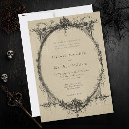 Vintage Gothic Black Toile Tan Wedding 招待状