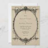 Vintage Gothic Black Toile Tan Wedding 招待状 (正面)