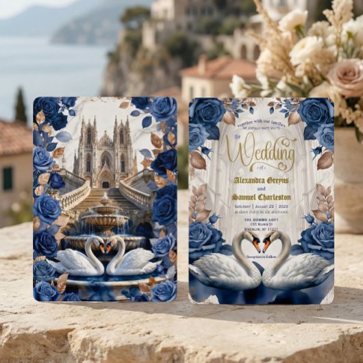 Vintage Gothic Cathedral Fairytale Swan Wedding 招待状