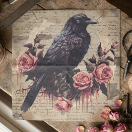 Vintage Gothic Crow and Pink Roses Collage 薄葉紙