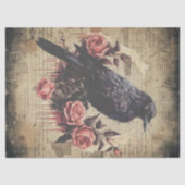 Vintage Gothic Crow and Pink Roses Collage 薄葉紙 (正面)