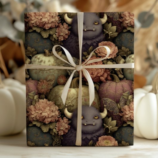 Vintage Gothic Halloween Monsters and Pumpkins  ラッピングペーパー