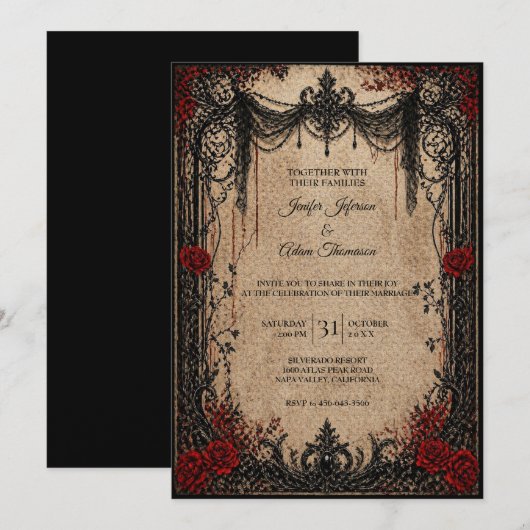 Vintage Gothic Halloween Wedding Invitation 招待状 (正面/裏面)