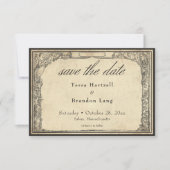Vintage Gothic Medieval Line Parchment Wedding セーブザデート (正面)
