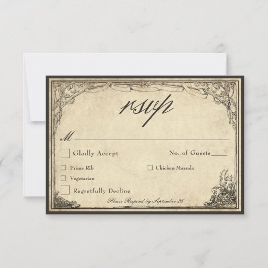 Vintage Gothic Medieval Parchment Wedding 出欠カード (正面)