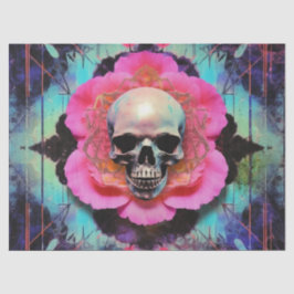 Vintage Gothic Neon Pink Rose Skull Decoupage 薄葉紙