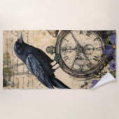 Vintage Gothic Raven ビーチタオル (正面)