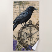 Vintage Gothic Raven ビーチタオル (正面)