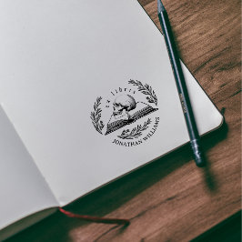 Vintage Gothic Skull Leaves Ex Libris Library ラバースタンプ