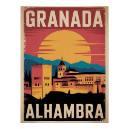Vintage Granada Alhambra Travel Poster - Sunset ポスター