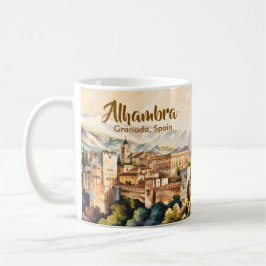 Vintage Granada Spain Alhambra Watercolor Travel コーヒーマグカップ