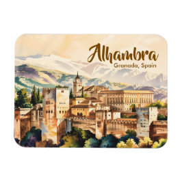 Vintage Granada Spain Alhambra Watercolor Travel マグネット