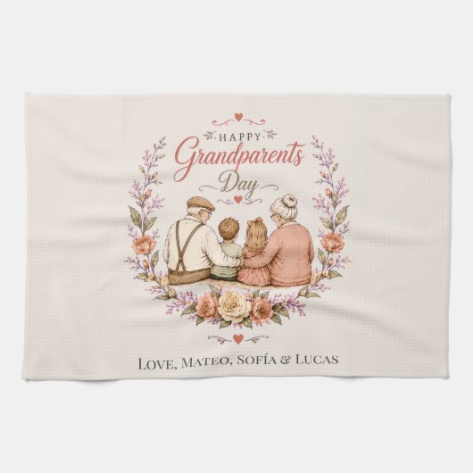 Vintage Grandparents Day / Abuelos Clásico キッチンタオル (横)