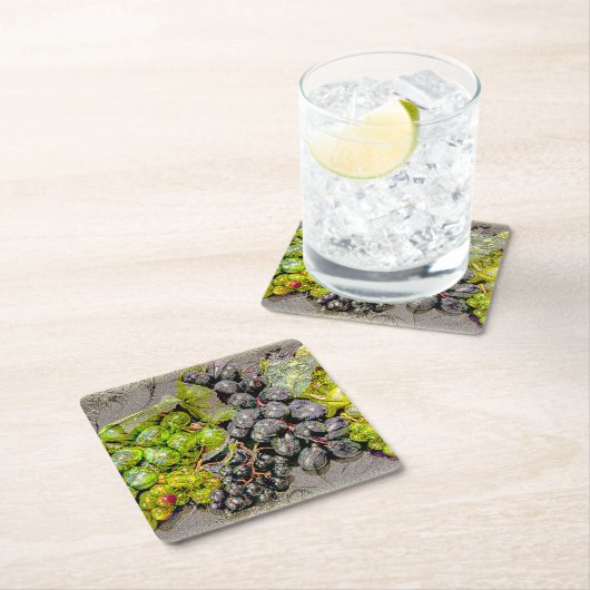 Vintage Grape Digital Art Paper Coaster スクエアペーパーコースター (インサイチュ)